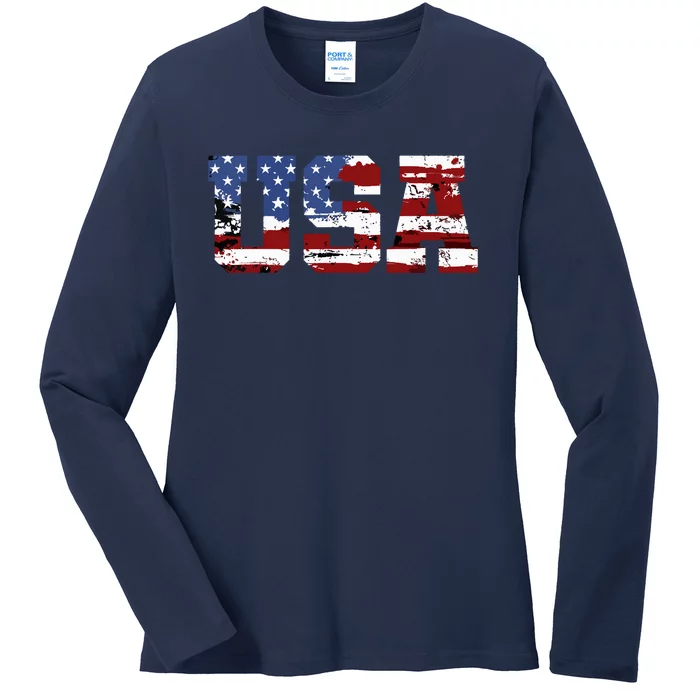 American Flag Usa United States Of America Us 4th Of July Ladies Long Sleeve Shirt