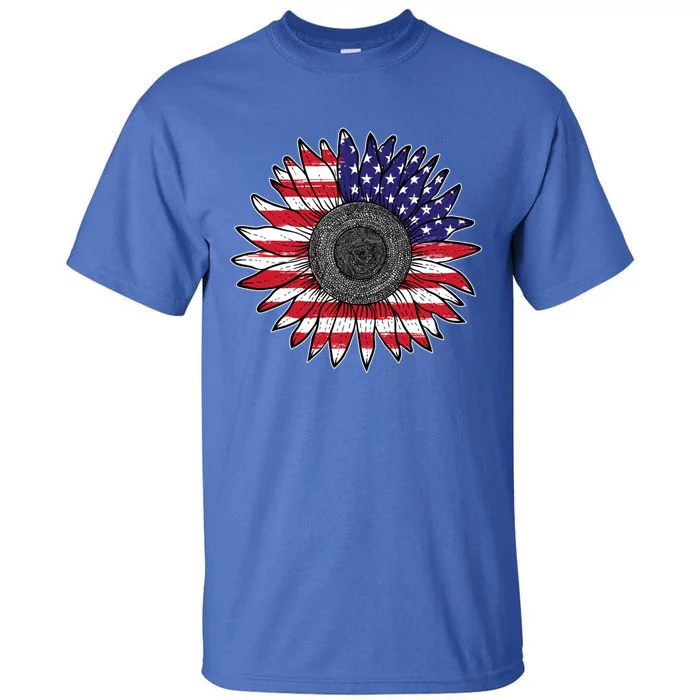 American Flag Vintage Sunflower 4th Of July Mom Mama Gift Tall T-Shirt