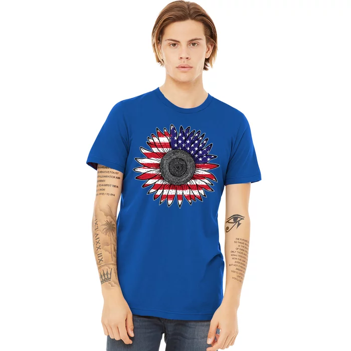 American Flag Vintage Sunflower 4th Of July Mom Mama Gift Premium T-Shirt