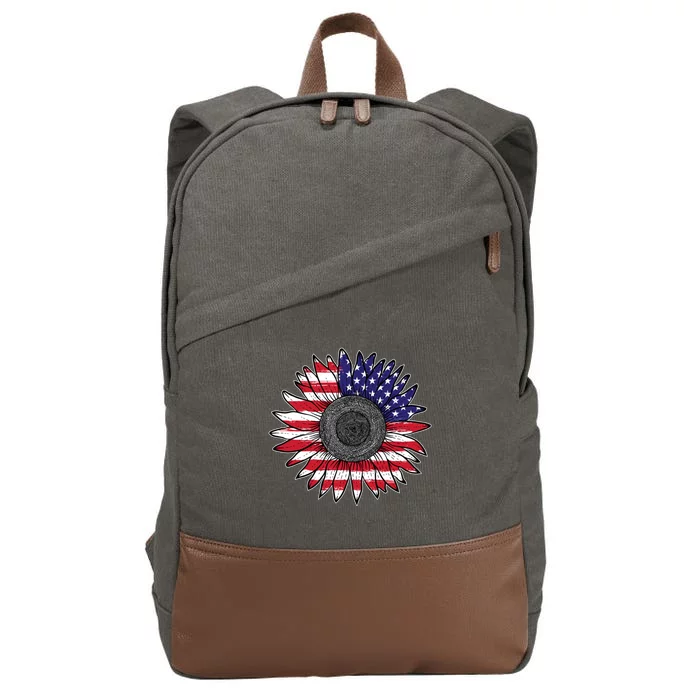 American Flag Vintage Sunflower 4th Of July Mom Mama Gift Cotton Canvas Backpack