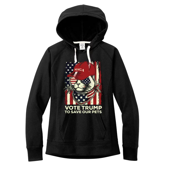 American Flag Vote Trump To Save Our Pets 2024 Maga Trump Women's Fleece Hoodie