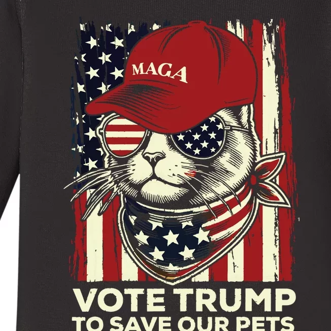 American Flag Vote Trump To Save Our Pets 2024 Maga Trump Baby Long Sleeve Bodysuit