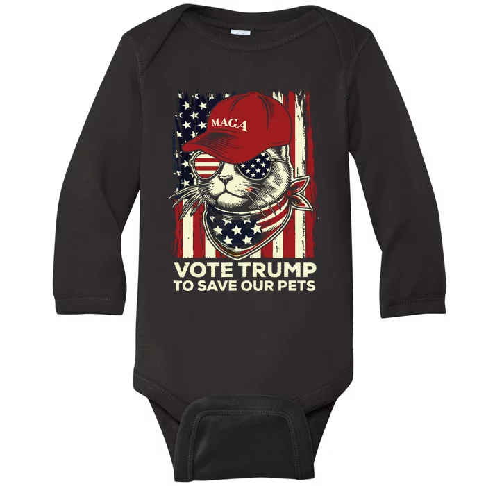 American Flag Vote Trump To Save Our Pets 2024 Maga Trump Baby Long Sleeve Bodysuit