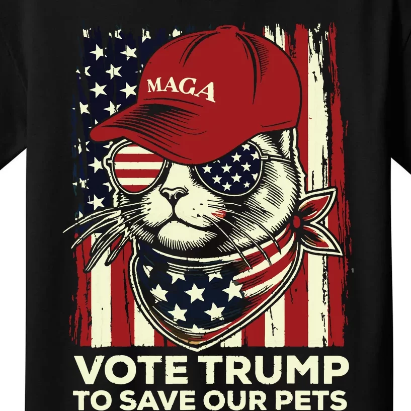 American Flag Vote Trump To Save Our Pets 2024 Maga Trump Kids T-Shirt