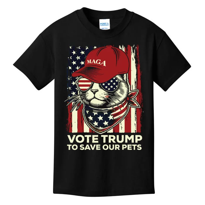 American Flag Vote Trump To Save Our Pets 2024 Maga Trump Kids T-Shirt