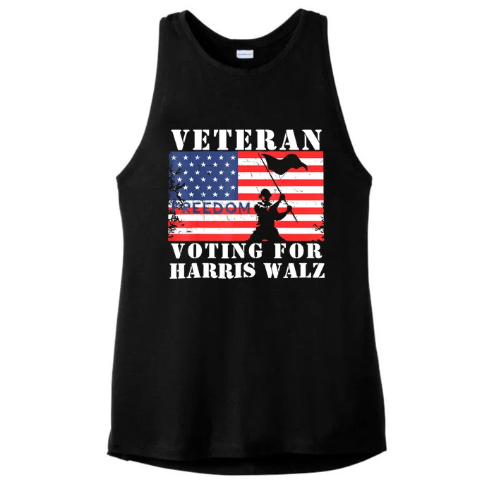 American Flag Voting For Harris Walz Waltz Veteran Freedom Gift Ladies Tri-Blend Wicking Tank