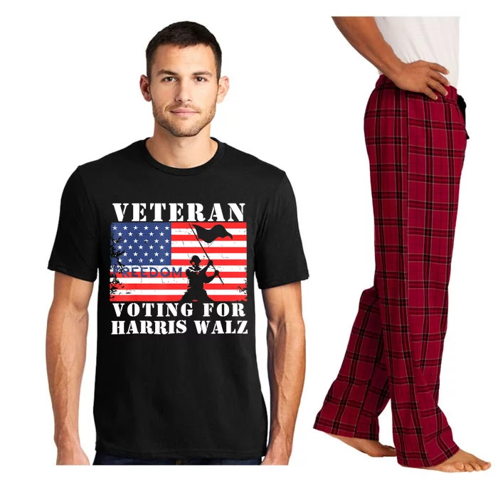 American Flag Voting For Harris Walz Waltz Veteran Freedom Gift Pajama Set