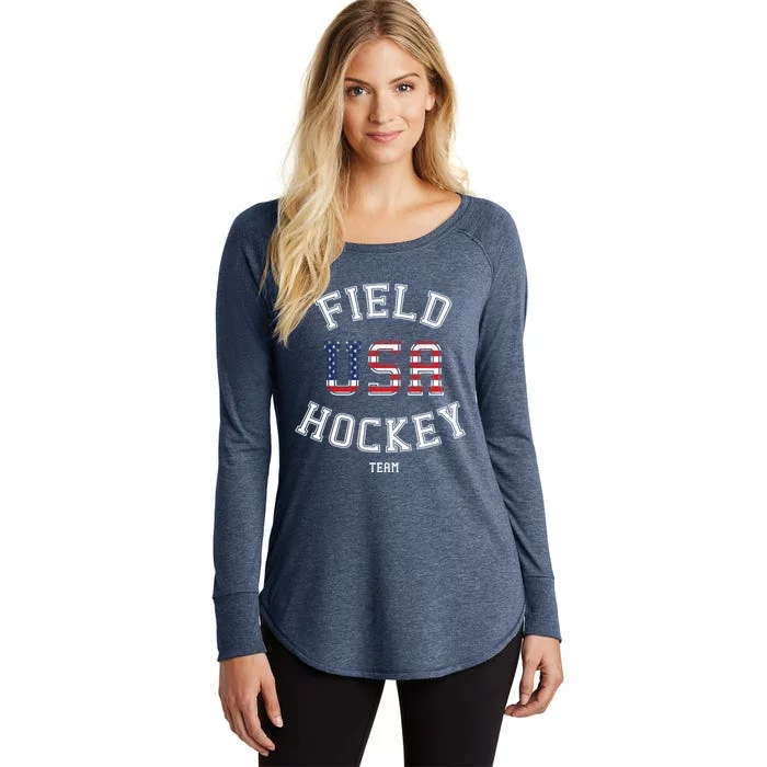 American Flag Vintage Field Hockey Hoodie Women's Perfect Tri Tunic Long Sleeve Shirt