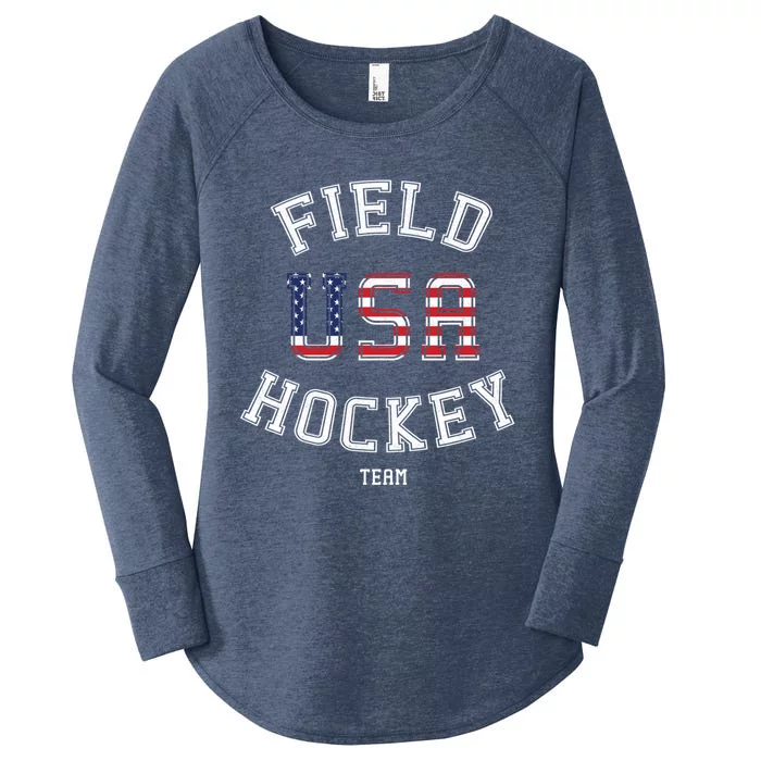 American Flag Vintage Field Hockey Hoodie Women's Perfect Tri Tunic Long Sleeve Shirt