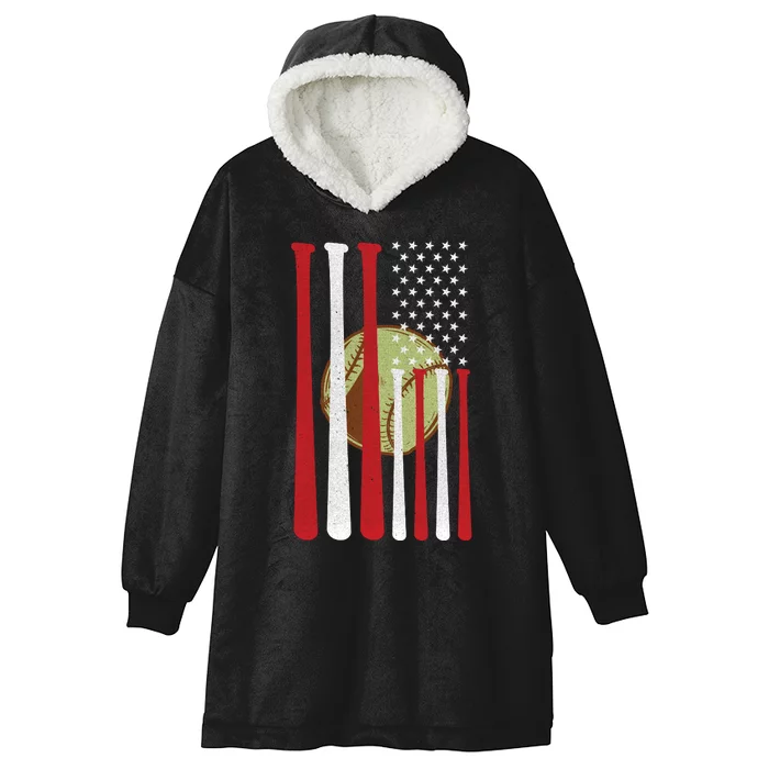 American Flag Vintage Baseball Flag Hooded Wearable Blanket