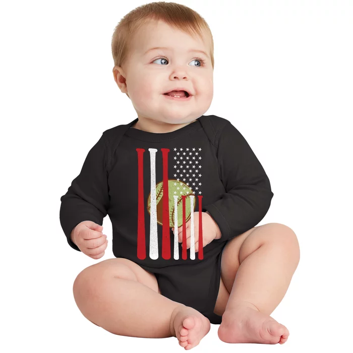 American Flag Vintage Baseball Flag Baby Long Sleeve Bodysuit