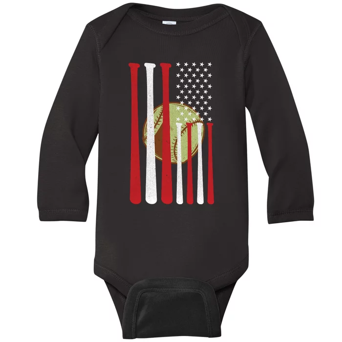 American Flag Vintage Baseball Flag Baby Long Sleeve Bodysuit