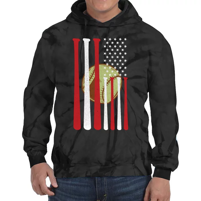 American Flag Vintage Baseball Flag Tie Dye Hoodie