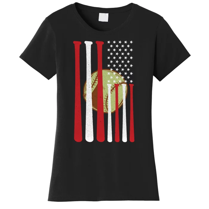 American Flag Vintage Baseball Flag Women's T-Shirt