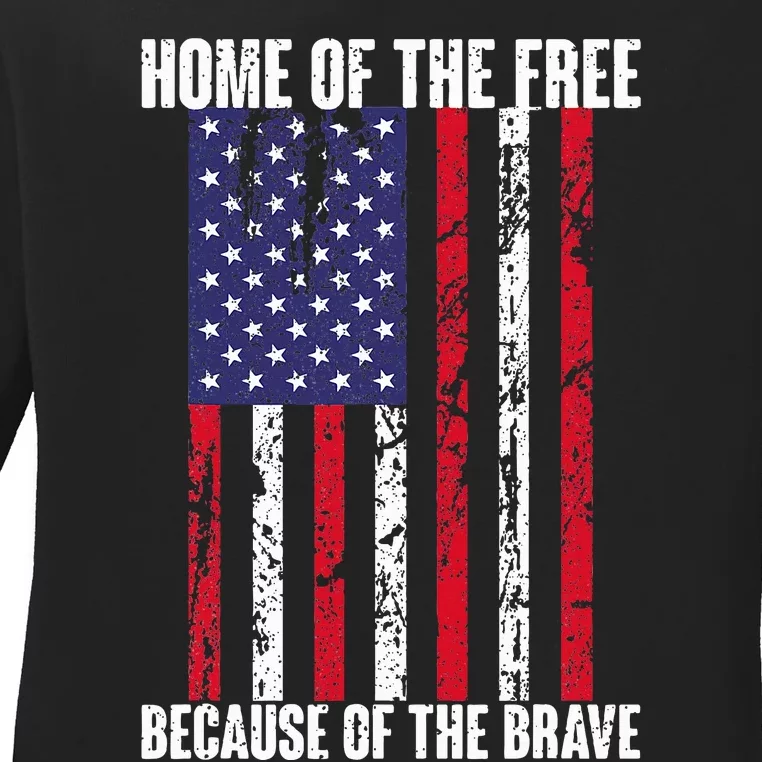 American Flag Veteran For Women Home Of The Free Ladies Long Sleeve Shirt