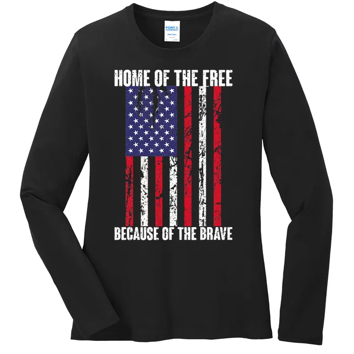 American Flag Veteran For Women Home Of The Free Ladies Long Sleeve Shirt