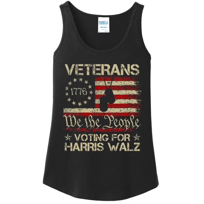 America Flag Veterans Voting For Harris Walz 2024 Ladies Essential Tank