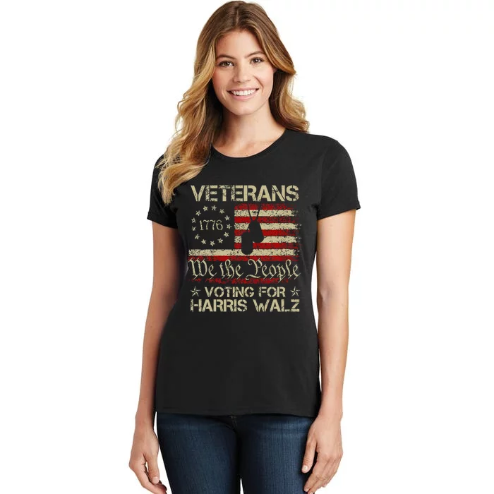 America Flag Veterans Voting For Harris Walz 2024 Women's T-Shirt