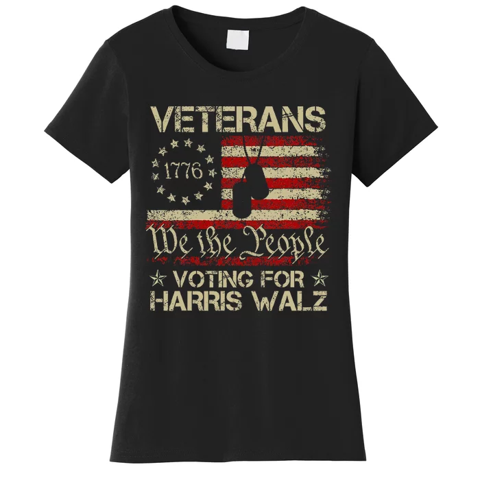 America Flag Veterans Voting For Harris Walz 2024 Women's T-Shirt