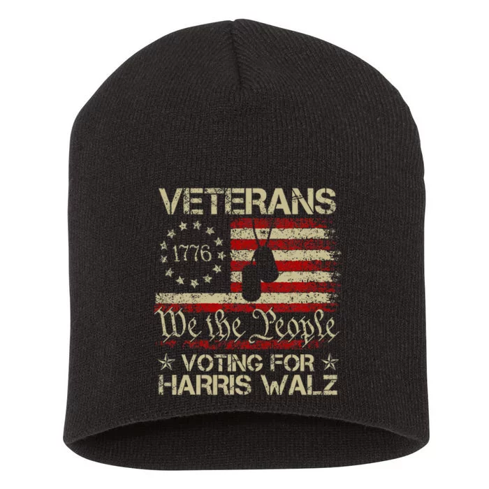 America Flag Veterans Voting For Harris Walz 2024 Short Acrylic Beanie