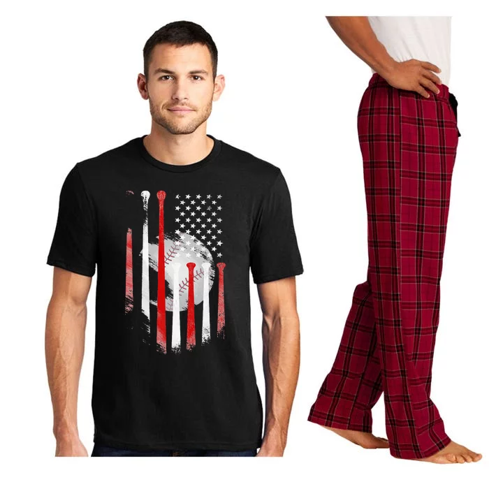 American Flag Vintage Baseball Flag Dad Mom Tee Pajama Set