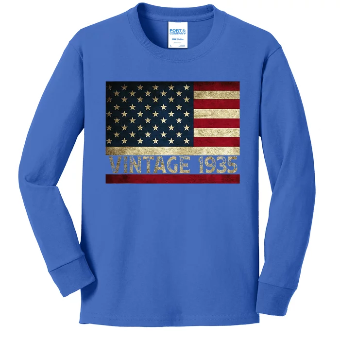 American Flag Vintage 1935 86th Birthday Gifts 4th Of July Kids Long Sleeve Shirt