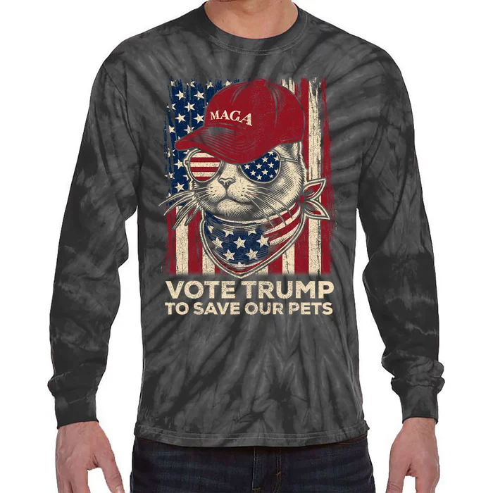 American Flag Vote Trump To Save Our Pets 2024 Maga Trump Tie-Dye Long Sleeve Shirt