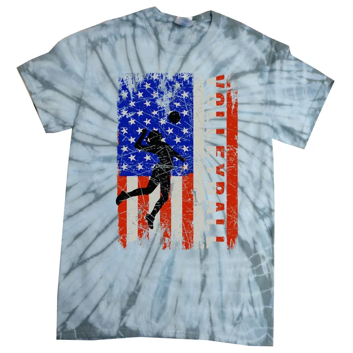 American Flag Volleyball Patriotic Usa 4th Of July Tie-Dye T-Shirt