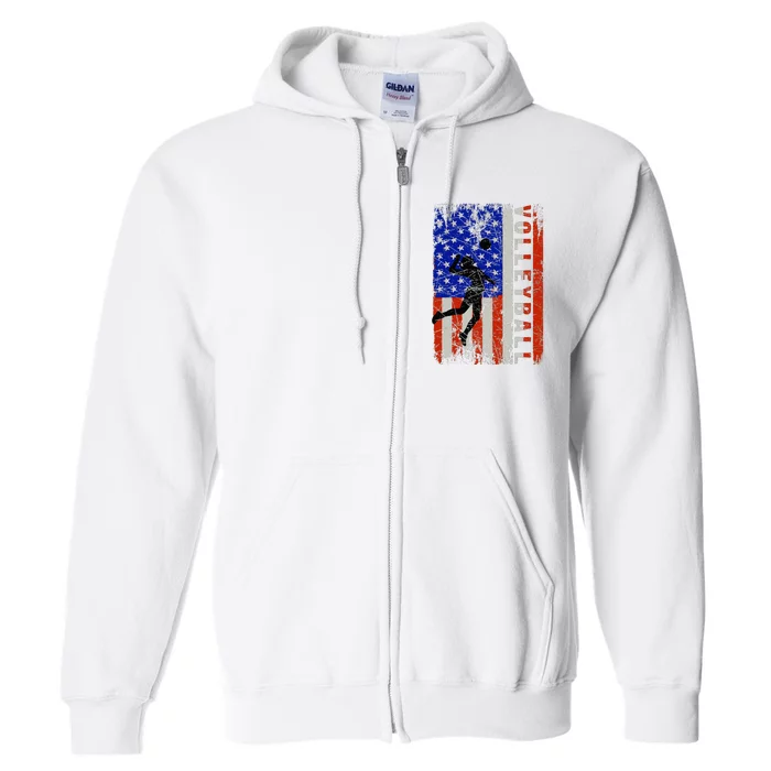 American Flag Volleyball Patriotic Usa 4th Of July Full Zip Hoodie