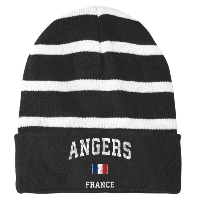 Angers France Vintage Athletic Sports Design Striped Beanie with Solid Band