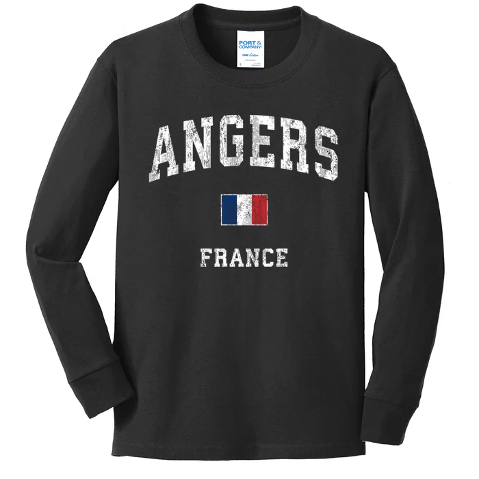 Angers France Vintage Athletic Sports Design Kids Long Sleeve Shirt