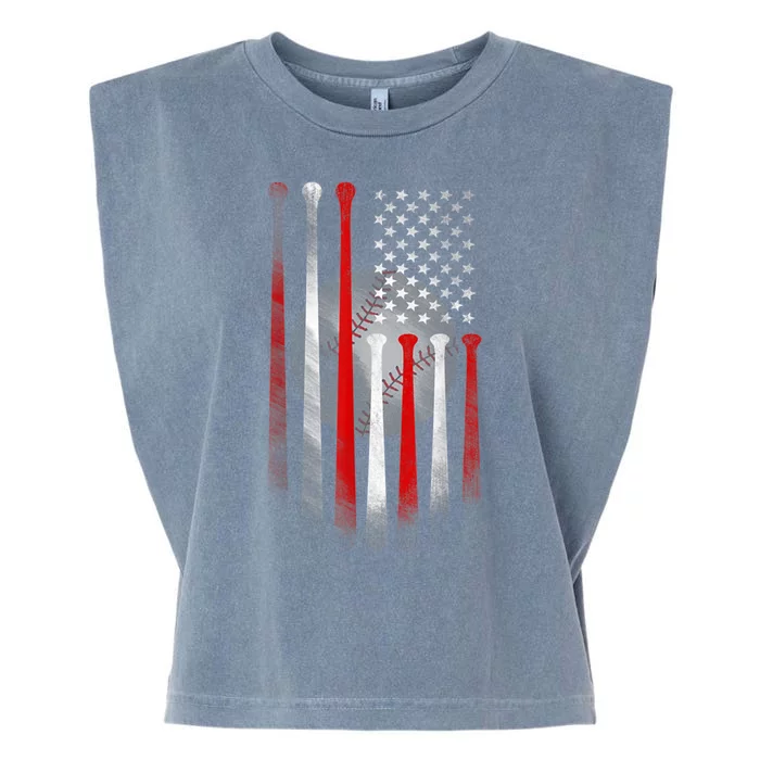 American Flag Vintage Baseball Bat Garment-Dyed Women's Muscle Tee