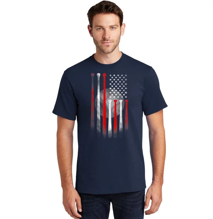 American Flag Vintage Baseball Bat Tall T-Shirt