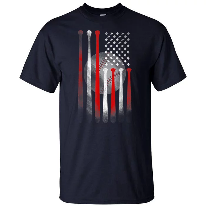 American Flag Vintage Baseball Bat Tall T-Shirt