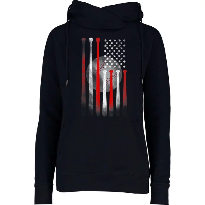 American Flag Vintage Baseball Bat Womens Funnel Neck Pullover Hood