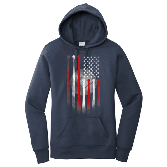 American Flag Vintage Baseball Bat Women's Pullover Hoodie