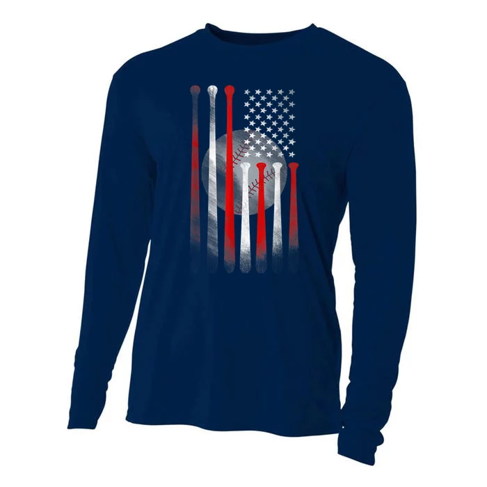 American Flag Vintage Baseball Bat Cooling Performance Long Sleeve Crew