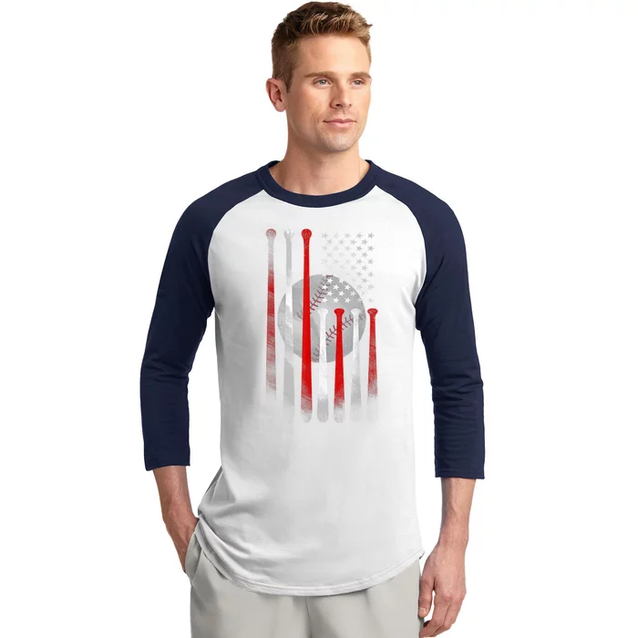 American Flag Vintage Baseball Bat Baseball Sleeve Shirt