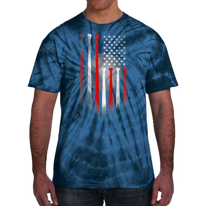 American Flag Vintage Baseball Bat Tie-Dye T-Shirt