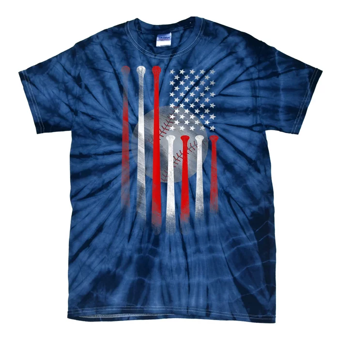 American Flag Vintage Baseball Bat Tie-Dye T-Shirt