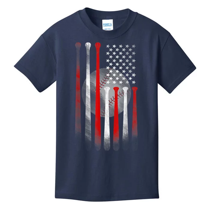 American Flag Vintage Baseball Bat Kids T-Shirt