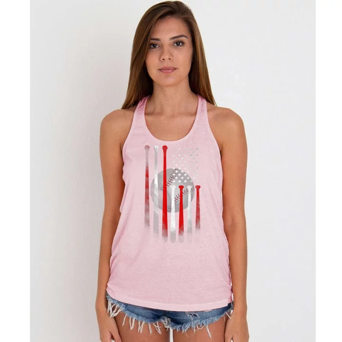 American Flag Vintage Baseball Bat Women's Knotted Racerback Tank