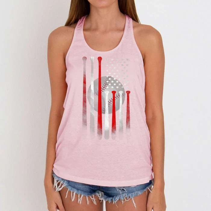 American Flag Vintage Baseball Bat Women's Knotted Racerback Tank