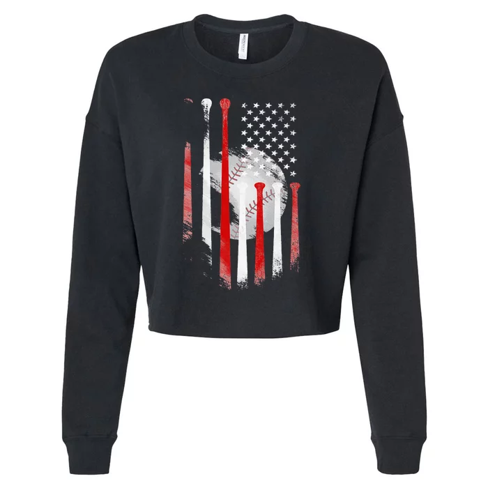 American Flag Vintage Baseball Flag  Dad Mom Tee Cropped Pullover Crew