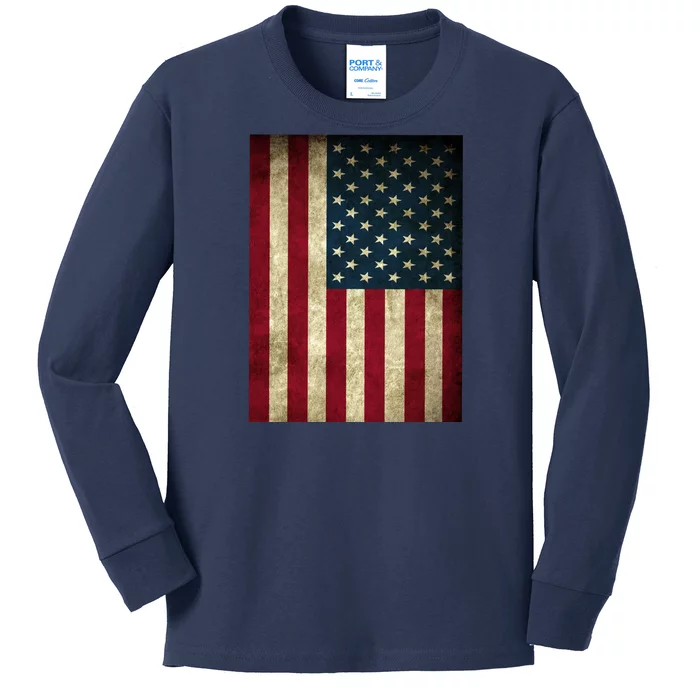 American Flag Vintage Distress Kids Long Sleeve Shirt