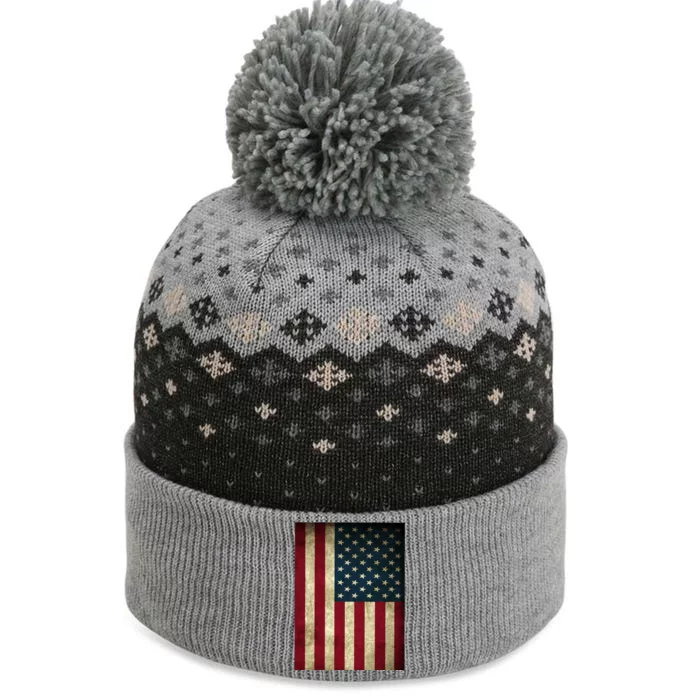 American Flag Vintage Distress The Baniff Cuffed Pom Beanie