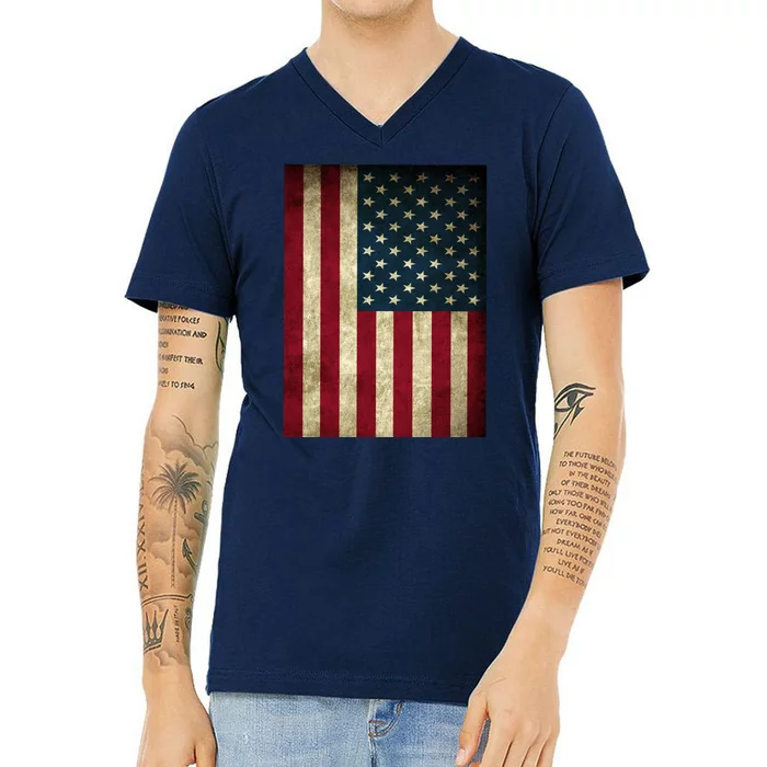 American Flag Vintage Distress V-Neck T-Shirt