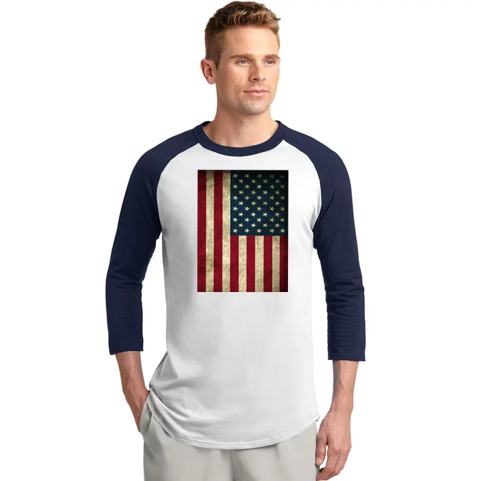 American Flag Vintage Distress Baseball Sleeve Shirt