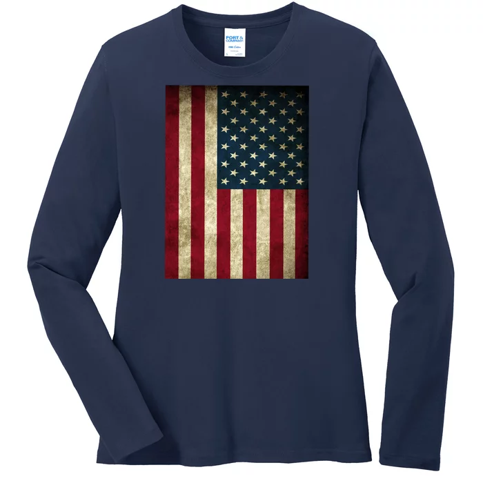 American Flag Vintage Distress Ladies Long Sleeve Shirt