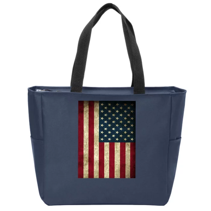 American Flag Vintage Distress Zip Tote Bag